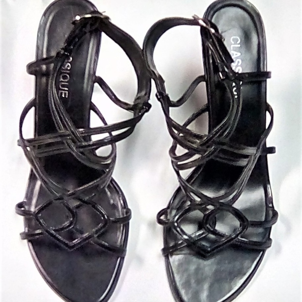 CLASSIQUE Black strap stiletto heels. Size 10M